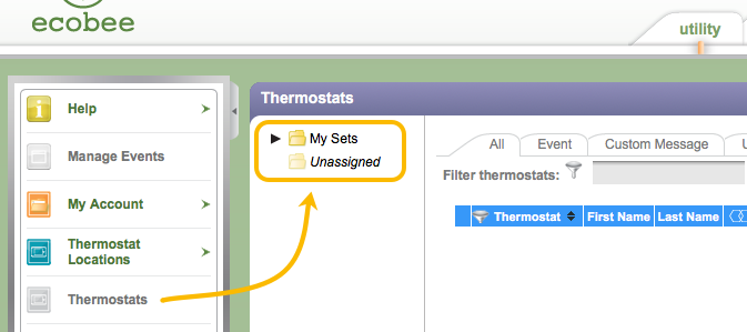 default system management sets in a utility portal